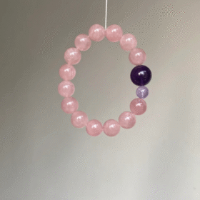 Hanging Madagascar Rose Quartz Bracelet, Madagascar Rose Quartz & Amethyst Flow, Fire Energy Transformation