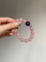 Wrist-Worn Madagascar Rose Quartz Bracelet, Madagascar Rose Quartz & Amethyst Resonance, Fire Energy Manifests