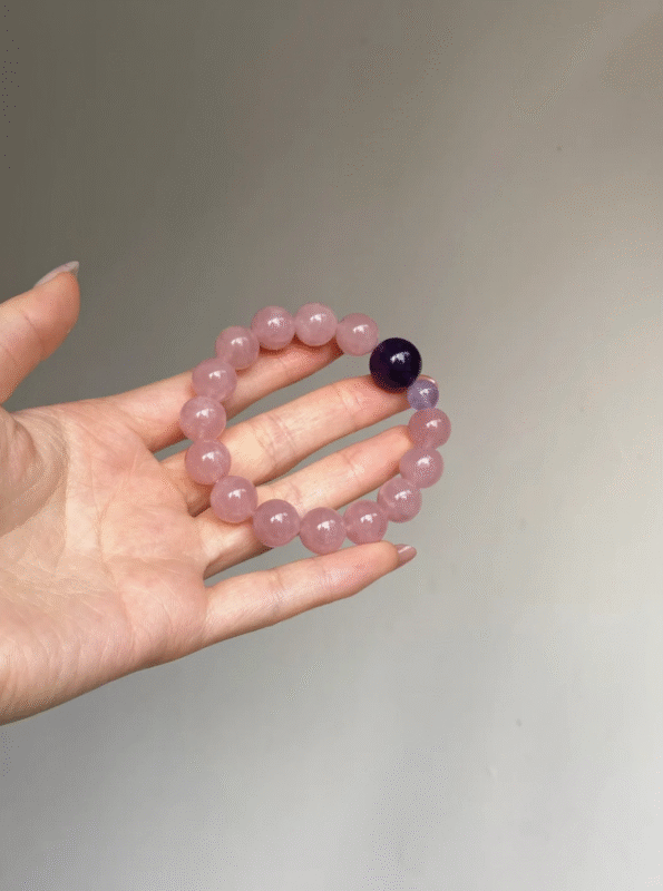 Hand-Holding Madagascar Rose Quartz & Amethyst Bracelet, Pink-Purple Blend, Fire Energy Awakens