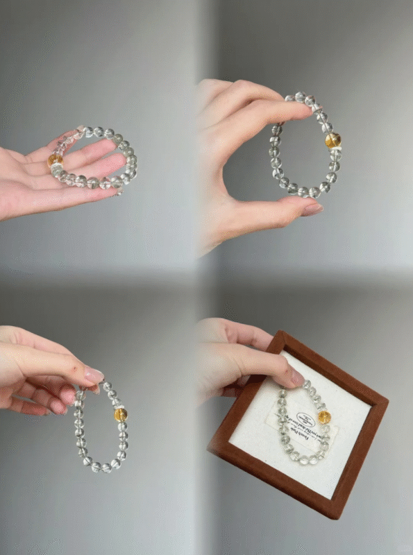 Dual-Scene Chlorite Quartz Bracelet, Phantom & Citrine Layout, Wood-Earth Cycle