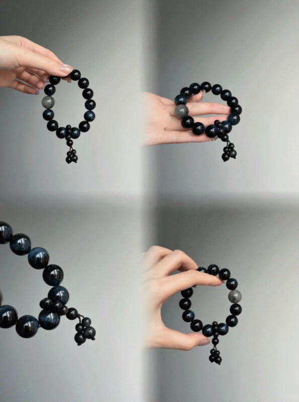Dual-View of Blue Tiger's Eye Bracelet, Blue-Gray Clash, Water Energy Blast