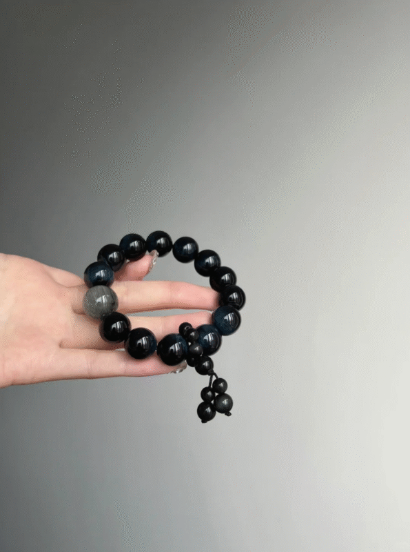 Wrist-Worn Blue Tiger's Eye Bracelet, Tiger Eye & Gray Rabbit Hair Resonance, Water Energy Manifests
