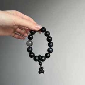 Hand-Holding Blue Tiger's Eye & Gray Rabbit Hair Bracelet, Blue-Gray Blend, Water Energy Awakens