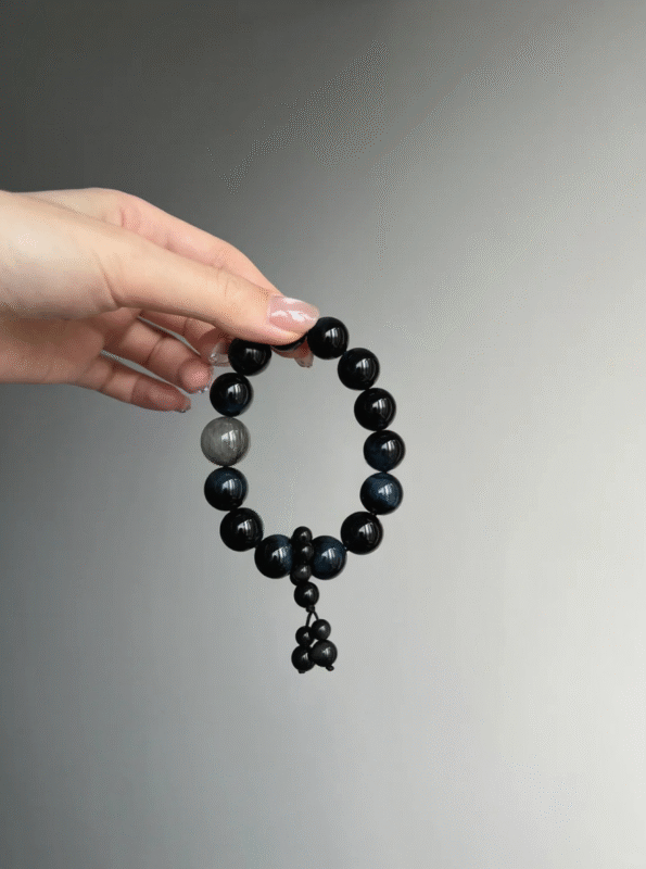Hand-Holding Blue Tiger's Eye & Gray Rabbit Hair Bracelet, Blue-Gray Blend, Water Energy Awakens