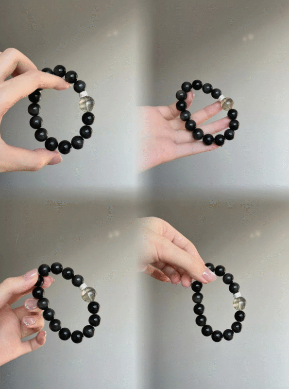 Dual-View of Obsidian Bracelet, Black-Green Clash, Water-Wood Energy Blast