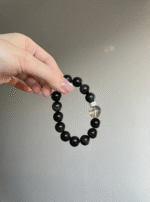 Close-Up of 12mm Obsidian Bracelet, Jet Phantom Reveals Water-Wood Energy Code