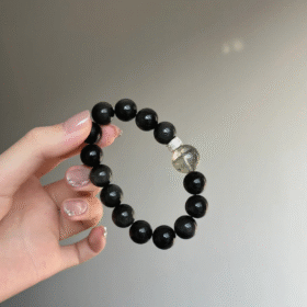 Hand-Holding Obsidian & Chlorite Quartz Bracelet, Black-Green Blend, Water-Wood Energy Awakens