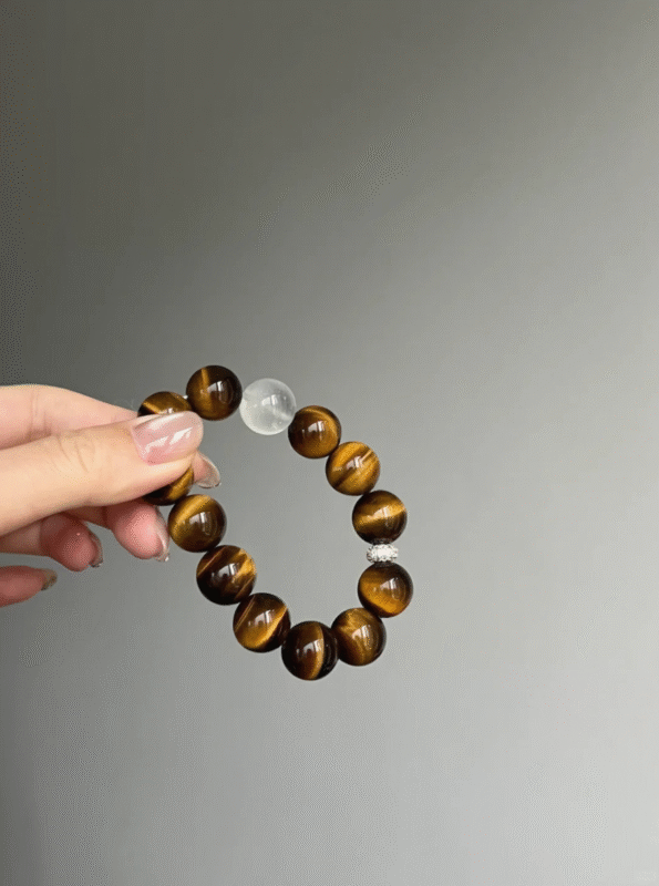 Wearing Yellow Tiger's Eye Bracelet, Tiger Stripes & Blue Moonstone Flow, Earth Energy Transformation