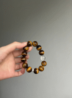 Hand-Holding 14mm Yellow Tiger's Eye & Blue Moonstone Bracelet, Brown-Blue Blend, Earth Energy Awakens