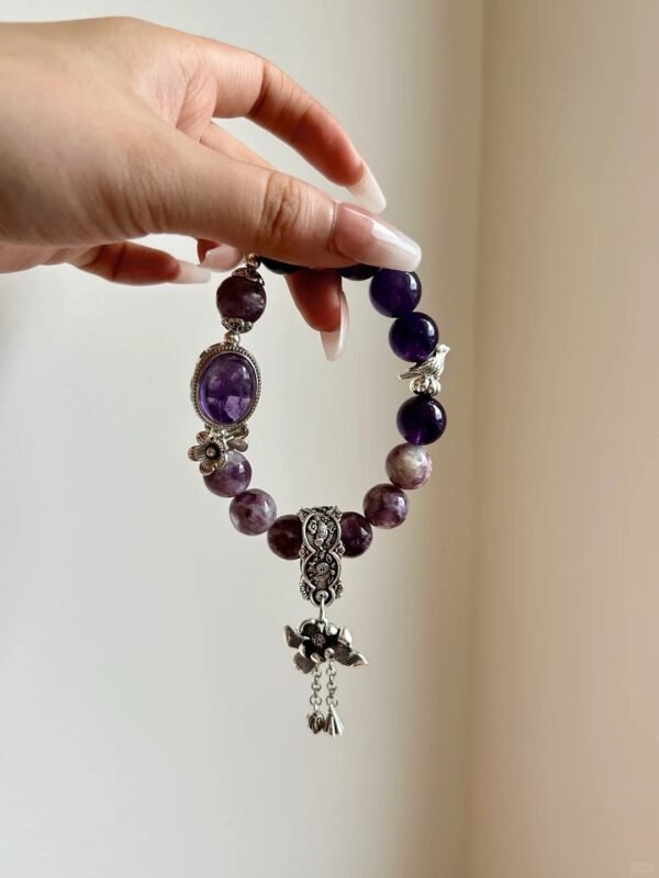 Close-Up of Amethyst & Tourmaline, Purple-Fire Glow Reveals Energy Code