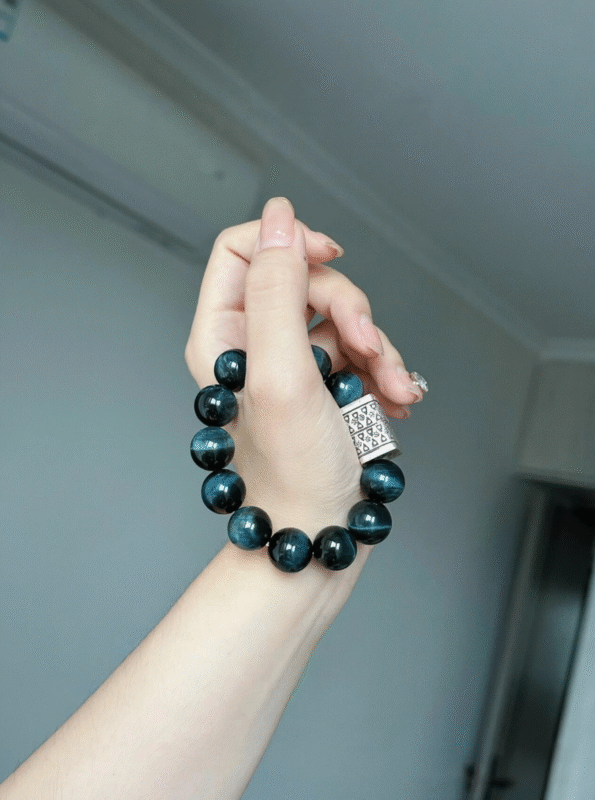 Multi-View of Lightning Blue Tiger's Eye Bracelet, Metal Energy Unleashed