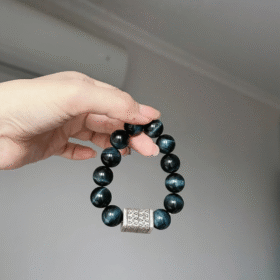 Framed Lightning Blue Tiger's Eye Bracelet, Handmade Silver Totem Shows Protection