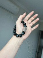 Palm-Holding Lightning Blue Tiger's Eye Bracelet, Metal Energy Transforms