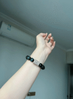 Wrist-Wearing 14.5mm Lightning Blue Tiger's Eye Bracelet, Metal Energy Awakens