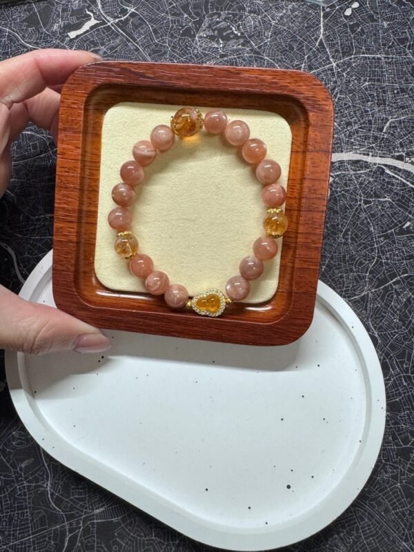 Framed Orange Moonstone × Citrine Bracelet, Rutilated Quartz Gourd (Gold-Plated Silver), Fire-Earth-Metal Energy Awakens