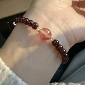 Close-Up of Strawberry Quartz & Gold-Plated Silver, Fire-Metal Manifests Love