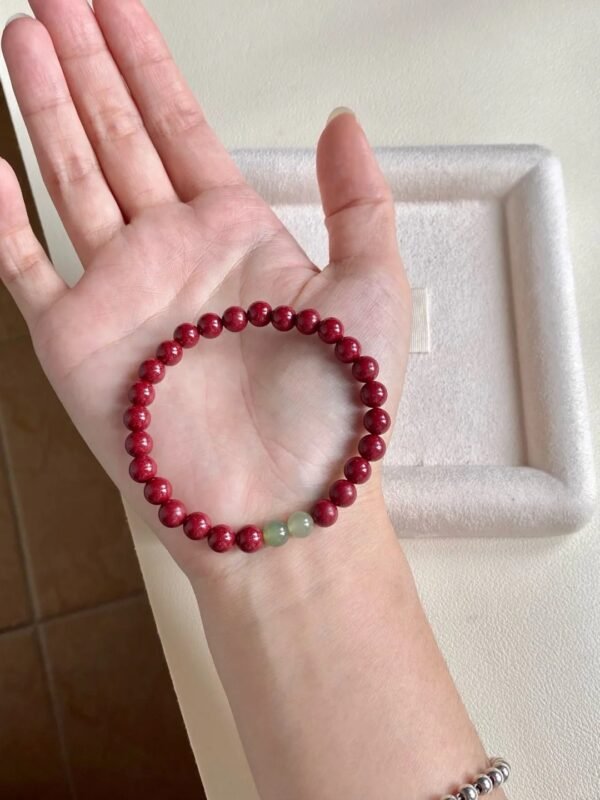 Palm Displaying Cinnabar × Hetian Jade Bracelet, Fire-Earth Energy Manifests Protection