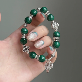 Wrist-Wearing Malachite × Silver Bracelet, Wood-Water-Gold Cycle Unfolds for Protection
