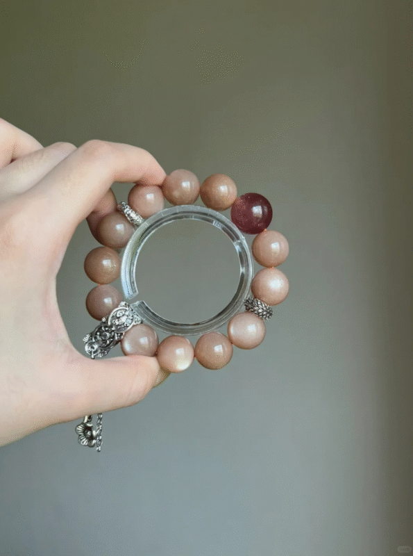 Flat Lay of Strawberry Quartz × Silver Bracelet, Fire Ignites Creativity