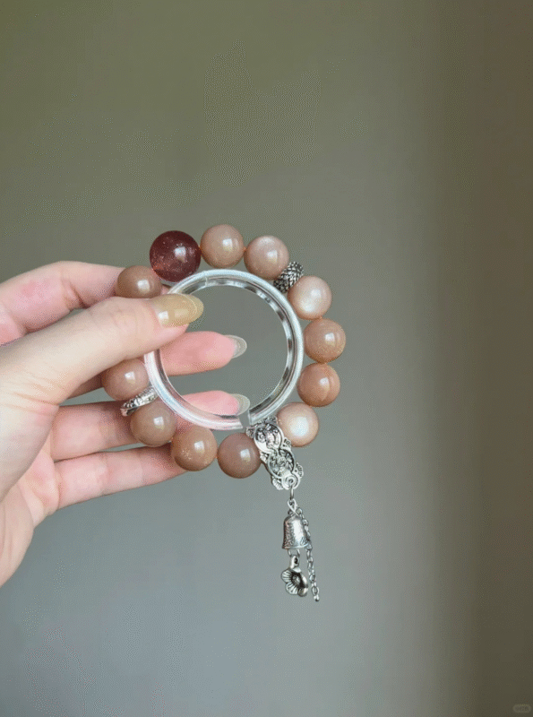 Close-Up of Orange Moonstone Beads & Silver Details, Fire Energy Awakens Opportunities