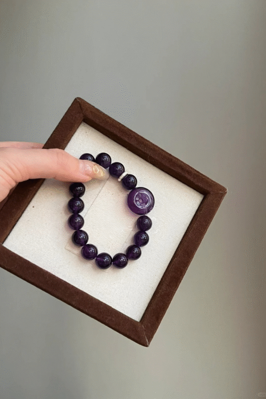 Amethyst Bracelet in Wooden Box, Peace Buckle Anchors Protection Field