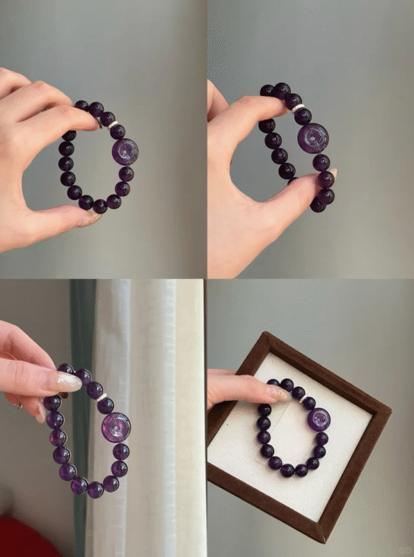 Multi-View of Amethyst Bracelet, Water-Metal Cycle Manifests Fate Mastery