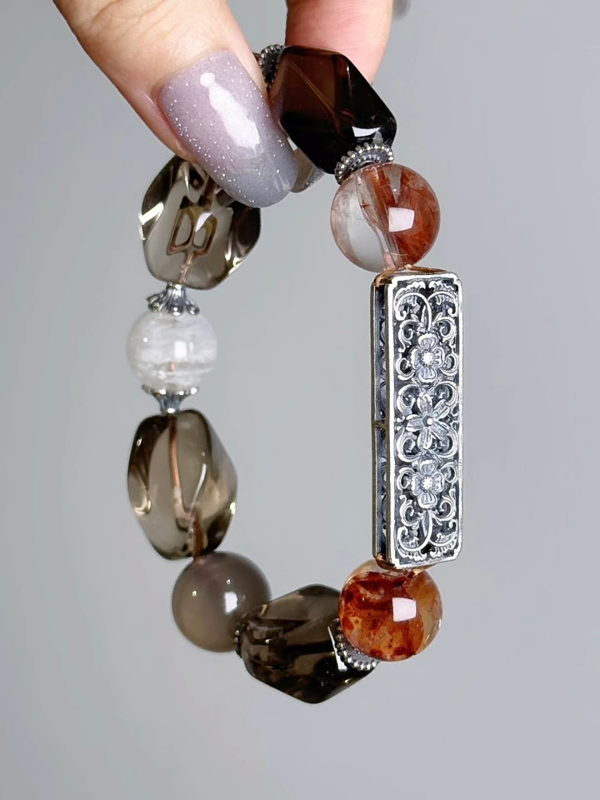 Multi-View of Layered Neo-Chinese Bracelet, Earth-Fire-Metal Energy Merges in Design