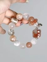 Close-Up of Cherry Blossom Agate Square Bead, Earth Veins Hold Gentle Energy