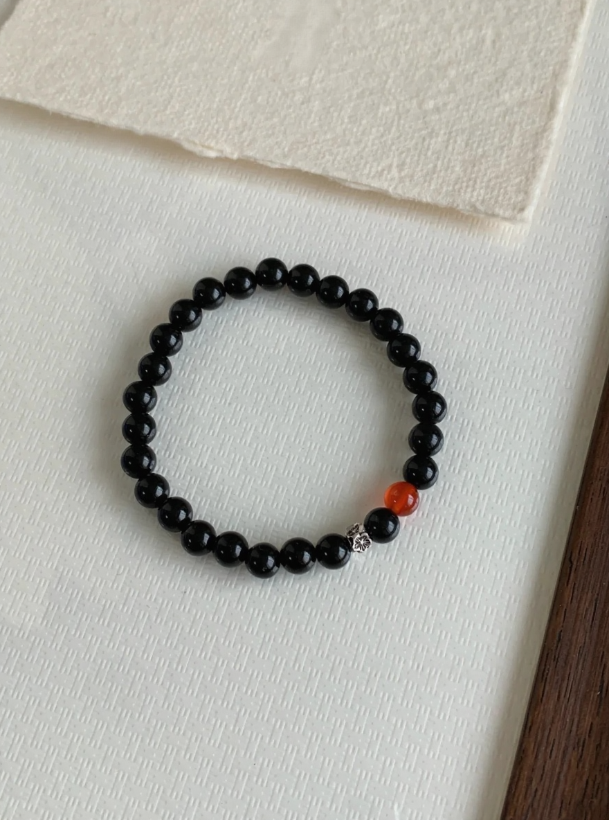 Single-Row Obsidian & Agate Bracelet, Fire Veins Ignite Action Energy