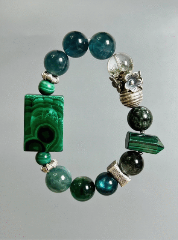 Detail of Malachite & Silver Connection, Metal Veins Seal Wood-Water Energy