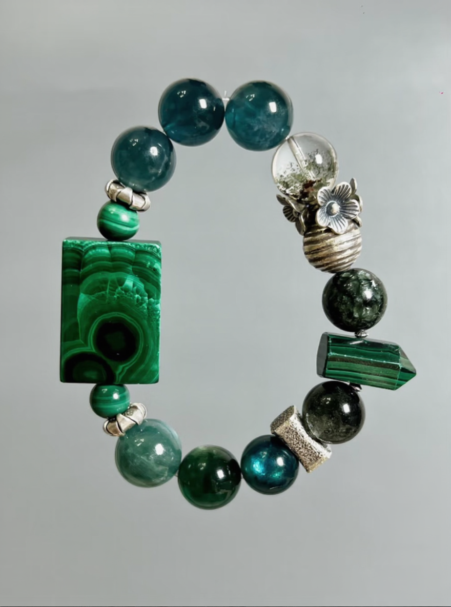 Detail of Malachite & Silver Connection, Metal Veins Seal Wood-Water Energy