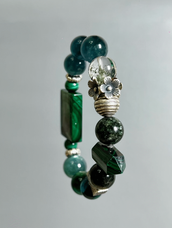 Close-Up of 13mm Blue-Green Crystal Bead, Water Veins Nourish Intuition
