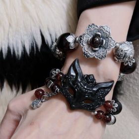 Close-Up of Xiu Jade Fox Mask, Earth Veins Hold Protection Blade