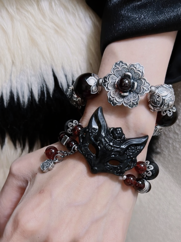 Close-Up of Xiu Jade Fox Mask, Earth Veins Hold Protection Blade