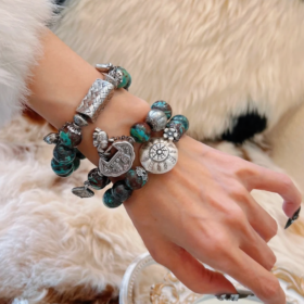 Hand-Wearing Phoenix Turquoise & Silver Bracelet, Wood-Metal Energy Weaves Spiritual Awakening Field