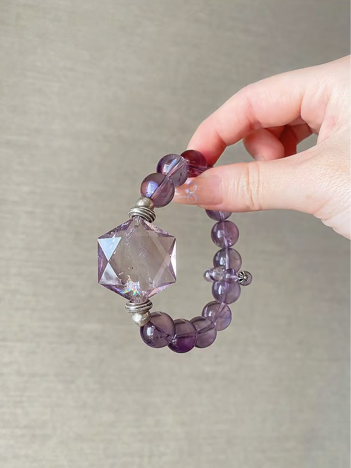 Close-Up of Amethyst Azeztulite Hexagram, Water Veins Hold Manifestation Blade