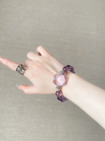 Hand-Wearing Amethyst Azeztulite Bracelet, Water-Metal Sync Boosts Intuition Awakening