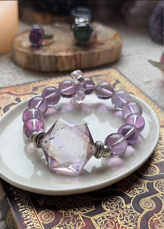 Amethyst Azeztulite Bracelet Display, Water Veins Etch Manifestation Totem