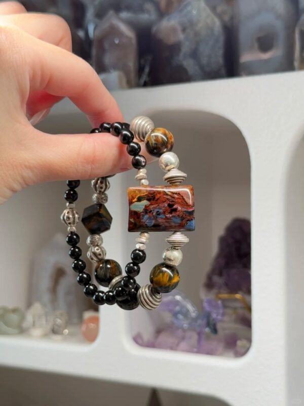 Pietersite Bracelet With Crystals, Fire-Water-Metal Spiritual Protection