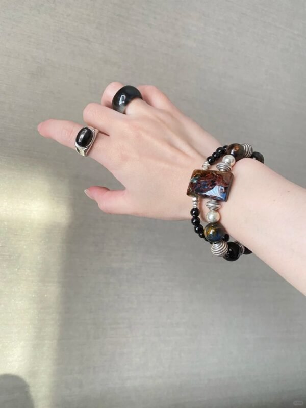 Pietersite Bracelet Wearing Effect, Fire Veins Etch Courage Totem