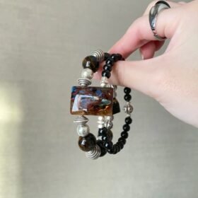 Hand-Wearing Pietersite & Obsidian Bracelet, Fire-Water-Metal Energy Weaves Power Field