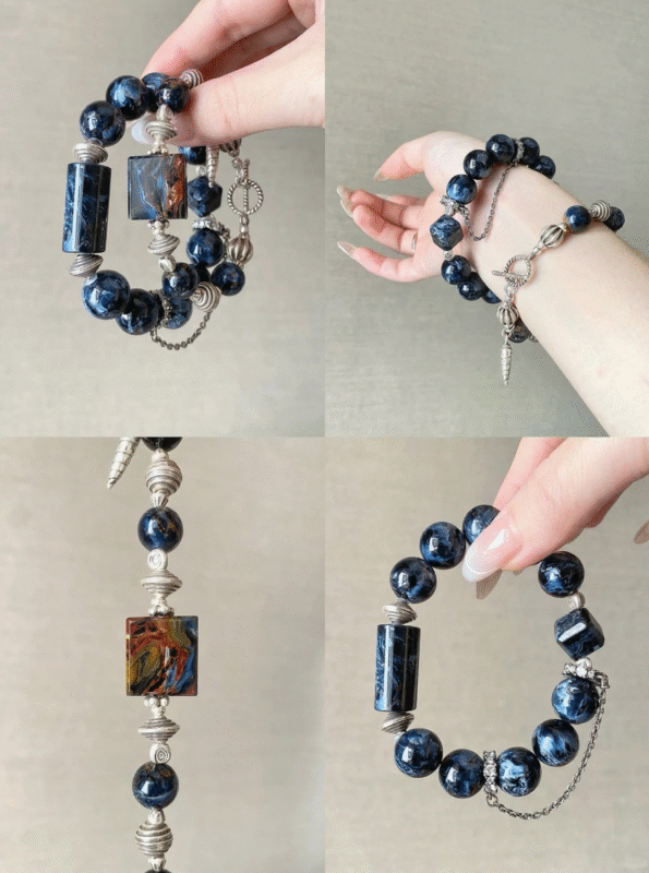 Multi-View of Pietersite Bracelet, Fire-Metal Energy Resonance