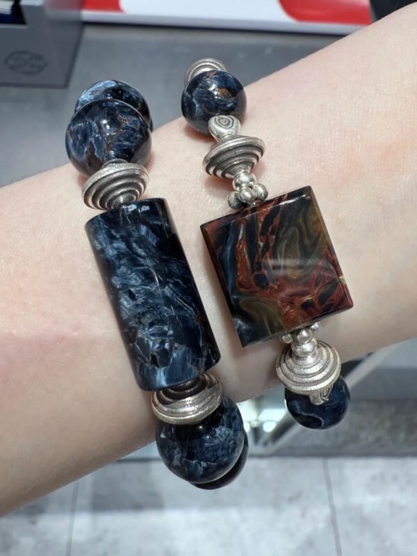 Pietersite Bracelet Wearing Effect, Fire Veins Etch Courage Totem