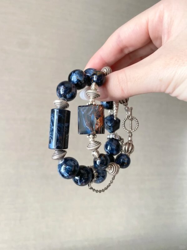 Hand-Wearing Pietersite Red Square Bracelet, Fire-Metal Energy Weaves Courage Field