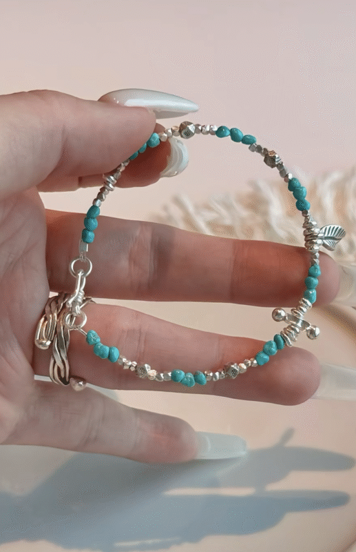 Hand Adjusting Turquoise Bracelet, Wood-Metal Rewrites Healing Path