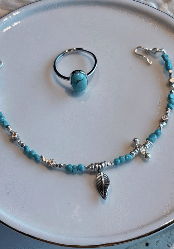 Detail of Turquoise Bracelet, Wood Veins Etch Growth Totem