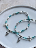 Turquoise & Leaf Silver Bracelet Display, Wood-Metal Energy Weaves Healing Field