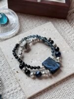 Multi-Gem Bracelet Display, Aquamarine, Pietersite, Silver Obsidian & Silver Unite