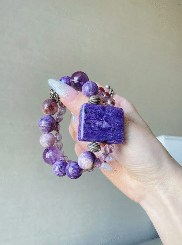 Multi-View of Charoite Bracelet, Wood-Fire Energy Resonance
