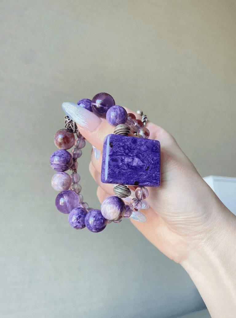 Multi-View of Charoite Bracelet, Wood-Fire Energy Resonance